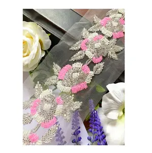 Premium quality sequins lace clothing accessories bead embroidered trims for party wear dress at best price for export