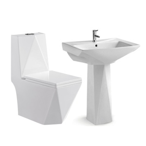 Vente en gros d'articles sanitaires bon marché toilettes une pièce en forme de diamant lavabo sur pied ensemble de toilettes en céramique pour salle de bain - Product Image 1