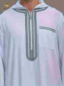 Al Haramain <b>Men's</b> White <b>Thobe</b> Long Sleeve Embroidered Cotton Floor Length Casual Daily Wear trust in our - Product Image 2