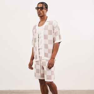 Logo Design personalizzato scollo a <span class=keywords><strong>Polo</strong></span> con collo traforato maglieria estiva a manica corta in cotone uncinetto maglia maglia maglia maglia camicia da uomo - Product Image 4