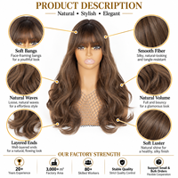 Perruque synthétique longue ondulée brune avec frange complète, en fibre haute température, sans colle, aspect naturel, pour femmes, fournisseur en gros d'usine