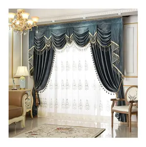 ready made plain drapes fabric living room luxury elegant velvet blackout curtains with valance