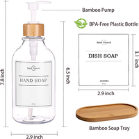 Distributeur de savon en plastique transparent sans BPA de 16 oz avec pompe en bambou et plateau en bambou, récipient rechargeable pour savon liquide pour les mains et la vaisselle