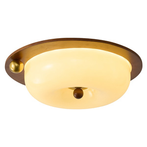 French Vintage <b>Retro</b> Pudding Glass Phenolic Wood Ceiling <b>Light</b> for Bedroom - Product Image 4