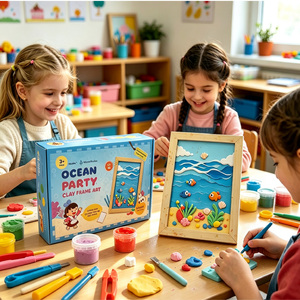 Kit d'art en argile à séchage à l'air, non toxique et sans danger pour les enfants, avec fond imprimé et cadre, pour l'éducation à domicile et les loisirs créatifs - Product Image 1