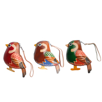 Porte-monnaie en cuir véritable fait main avec motif d'oiseau 3D, pochette zippée, porte-clés et dragonne, idéal pour un cadeau