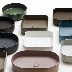 Lavabo da Bagno Moderno di Alta Gamma Ovale in Ceramica Colorata con Piletta di Scarico Disponibile in Più Colori per Bagno di Servizio - Product Image 1
