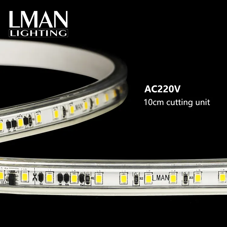 IC 디자인 110leds/m 7.5W 2835 유연한 LED 스트립 빛 10cm/절단 고전압 PVC 로프 빛