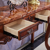 Table d'entrée en bois massif européenne Table console en marbre sculpté vintage avec tiroirs Table décorative de luxe pour salon couloir
