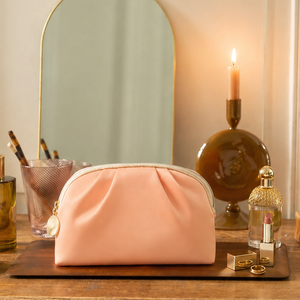 Pleated Satin Dome Cosmetic Bag with Gold-Tone Zipper for Bridesmaid Gifts and Travel Beauty Storage - Product Image 5