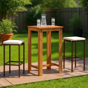 Conjunto de bar para jardín de teca con taburetes de mimbre, muebles de exterior resistentes a la intemperie para patio o jardín. - Product Image 2