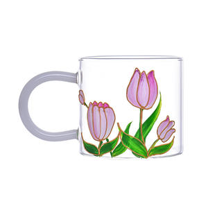 <span class=keywords><strong>Grande</strong></span> <span class=keywords><strong>tasse</strong></span> en verre moderne <span class=keywords><strong>sans</strong></span> poignée ni couvercle, avec un motif floral mignon, design écologique dessiné à la main, pour adultes, usage domestique - Product Image 3