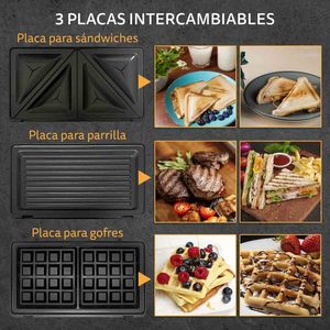 Grill à sandwich San-Multing 850W en acier inoxydable avec 3 plaques amovibles pour faire des toasts et des gaufres - Product Image 5
