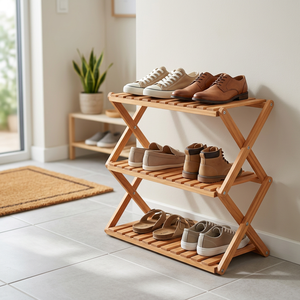 Organisateur de chaussures pliable en bois Radiata – Étagère d'entrée naturelle à 2/3/4 niveaux pour un rangement pratique et durable - Product Image 5