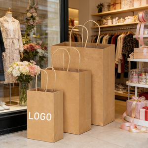 Sacs en papier kraft personnalisés avec logo, cadeaux promotionnels, articles <span class=keywords><strong>de</strong></span> fête, sacs réutilisables pour hommes et femmes, grand sac brun - Product Image 1