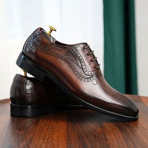Zapatos Brogue con Parches para Hombre, Cuero Genuino, Estilo Británico, para Fiesta, Trabajo, Oficina, Cierre con Cordones, Ligeros y Transpirables - Product Image 2