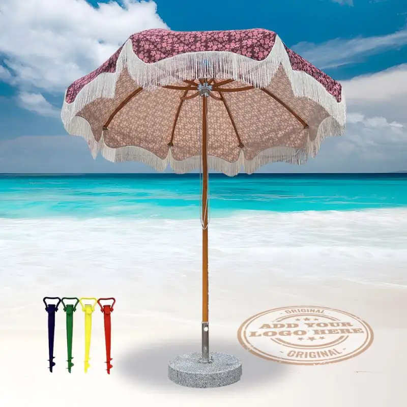 Frange extérieure blanche de parapluie de plage d'ancre de sable de fabricant professionnel avec l'impression de logo