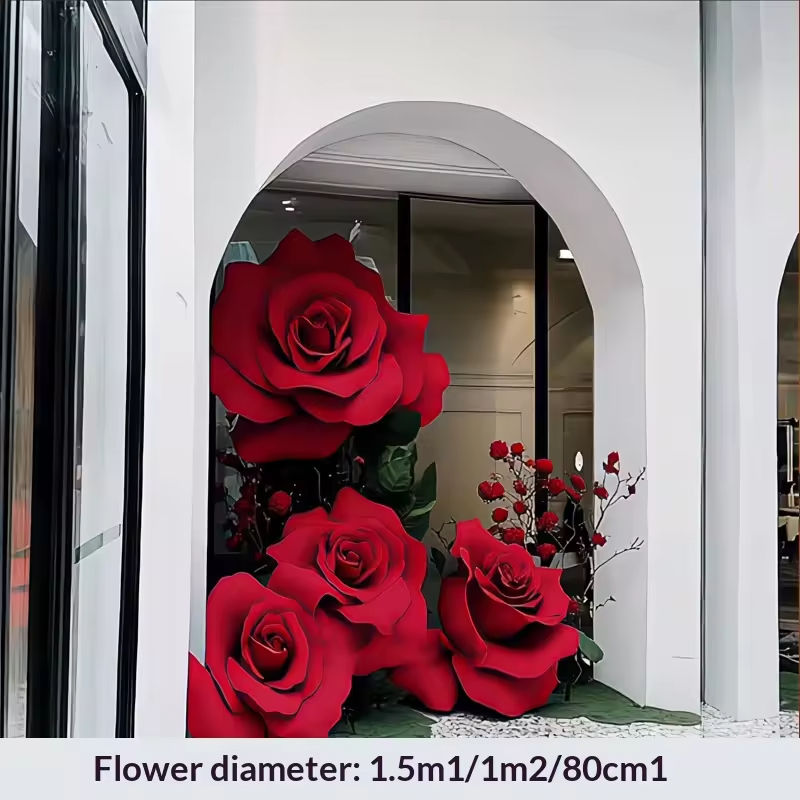 ชุดหน้าต่างดอกกุหลาบแดง สองชิ้น