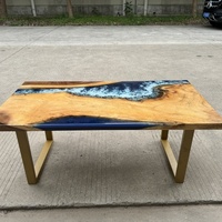 Tumeur de sapin chinois panneau de comptoir de table de jeu de table en résine bleu océan bois massif