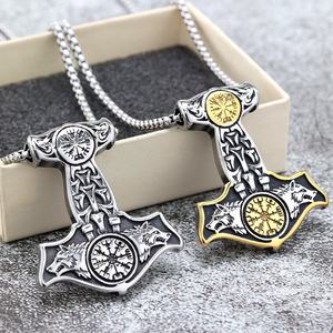 Collier personnalisé en acier inoxydable pour homme, avec pendentifs marteau de Viking Mjolnir, boussole Vegvisir, loup, nœud celtique, cadeau nordique - Product Image 2