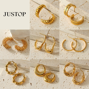 JUSTOP Gold Plated Hoop Earrings Women's Trendy Twist Design Everyday Wear Jewelry - Product Image 6
