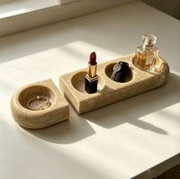 Plateau en résine beige imitation travertin pour bijoux, plateau de rangement en pierre naturelle, plateau de vanité, porte-bougie chauffe-plat, plateau à bougies