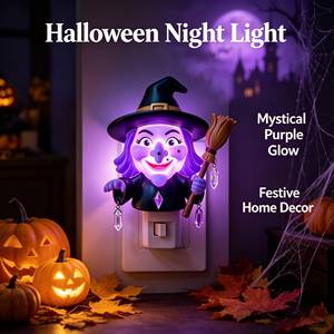 Wholesale Halloween Purple Witch Broom LED Night <b>Light</b> Bedroom Middle Fancy Decorative Lighting 3D Character <b>Plug</b>-<b>in</b> Factory - Product Image 2