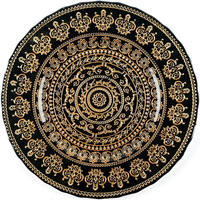 Assiettes de présentation en verre de 13 pouces, motif mandala doré en relief, assiette décorative ronde de luxe pour la décoration de table de mariage ou de banquet