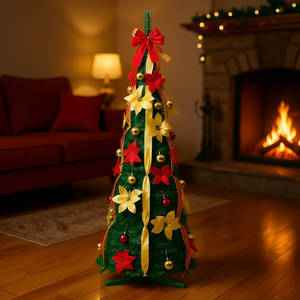 Sapin de Noël artificiel vert pliable avec lumières LED blanc chaud, taille moyenne, facile à installer pour la décoration de la maison - Product Image 2