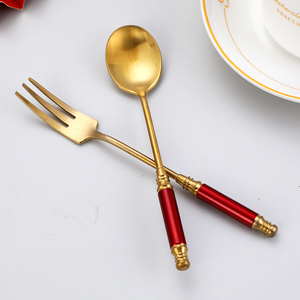 DFC0236 Cuchara y Tenedor de Acero Inoxidable 304 de Lujo Vintage para Hotel, Estilo Europeo Retro con Mango Cilíndrico, Cuchara para Café, Tenedor para Postre - Product Image 3