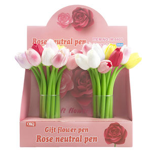 O & Q, venta al por mayor, bolígrafos de tinta de Gel novedosos, hermosos bolígrafos de silicona con flores artificiales diseñadas con tulipán, logotipo personalizado de plástico de 0,7mm para - Product Image 5
