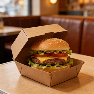 Caja de Papel Kraft Marrón para Hamburguesas con Tapa para Llevar, Envases de Alimentos Resistentes a la Grasa de Alta Calidad para Entrega a Domicilio - Product Image 1