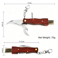 Couteau multifonction pour la cueillette des champignons, couteau pliant en acier inoxydable 3Cr13 avec brosse, pince, ouvre-bouteille à vin, manche en bois de poirier