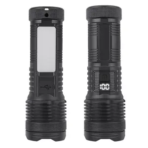 ABS Plastic Flashlight Two XHP50 LED White Yellow Light Side COB Floodlight Zoomable Digital Display 3600 Lumens Outdoor Torch