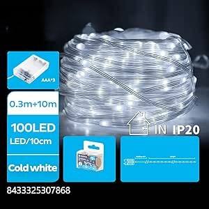 Ghirlanda di luci LED a batteria 3AA, lunghezza 10 m, PVC e rame, luce bianca; ideale per decorare e illuminare gli spazi - Product Image 1