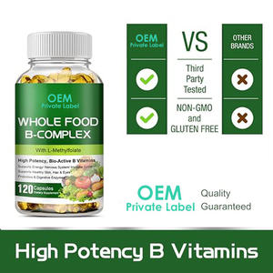 Cápsulas de gel blando de complejo de vitamina B de alimentos integrales a base de plantas veganas OEM 100% con L-metilfolato compatible con el bienestar del metabolismo energético - Product Image 2