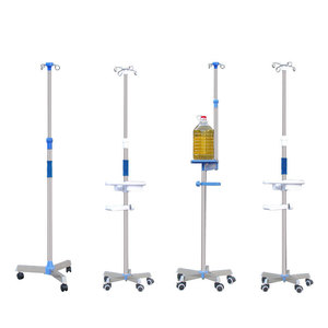Stainless Steel Portable Iv Stand With Wheels And Tray Adjustable Height Hospital Furniture Blue Minimalist Design - Product Image 1