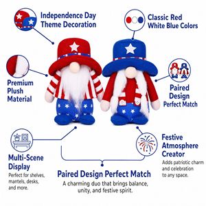 Decoraciones Patrióticas de Gnomos para el Día de <span class=keywords><strong>la</strong></span> Independencia, 4 de Julio, Adornos de Gnomo de Peluche con Bandera Americana para Decoración de Mesa en el Hogar y Fiestas - Product Image 4