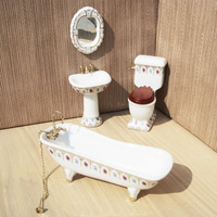 Ensemble de salle de bain miniature pour maison de poupée à l'échelle 1:12, en porcelaine, 4 pièces, modèle de meubles, accessoires pour mini maison de poupée, vente en gros