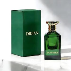 Flacone di Profumo Personalizzabile OEM di Lusso in Vetro Verde Rettangolare da 50ml con Spruzzatore Antigoccia e Tappo in Lega di Zinco - Product Image 1