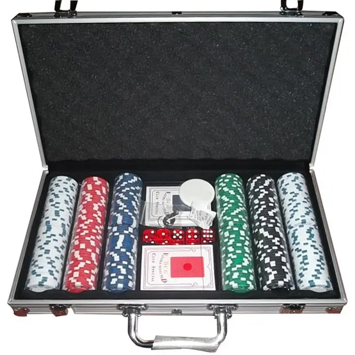 60 jetons de poker professionnels en aluminium 300, boîtier de cartes de jeu et de dés