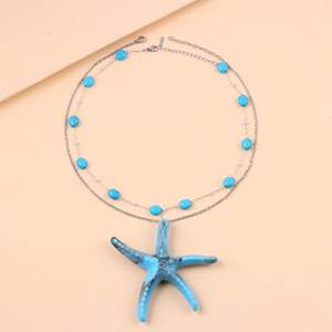 Collar de gama alta <span class=keywords><strong>en</strong></span> forma de estrella para mujer Acero inoxidable ovalado azul con cadena de cuello Estilo de <span class=keywords><strong>vacaciones</strong></span> <span class=keywords><strong>en</strong></span> la playa-Regalo perfecto - Product Image 1