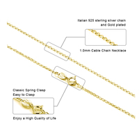 Collier en argent 925 plaqué or 14 carats, chaîne italienne de 18 pouces, SC06