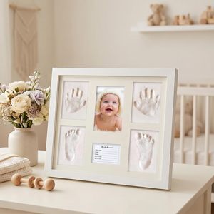 Marco de Fotos de Madera para Recién Nacidos 2026, Kit de Marco de Fotos con <span class=keywords><strong>Huellas</strong></span> de Manos y Pies de Bebé en Arcilla, Regalo para Baby Shower - Product Image 1