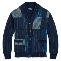 Pull cardigan en tricot à manches longues en coton patchwork denim pour homme