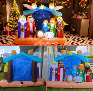 Crèche de Noël gonflable de 7 pieds avec lumières LED, ensemble de crèche comprenant la Sainte <span class=keywords><strong>Famille</strong></span>, les Trois Rois Mages, un ange et un berger - Product Image 6