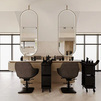 Ensemble chaise et miroir de style double face Mobilier de salon de beauté Miroir avec cadre doré Miroir de poste de barbier avec rangement