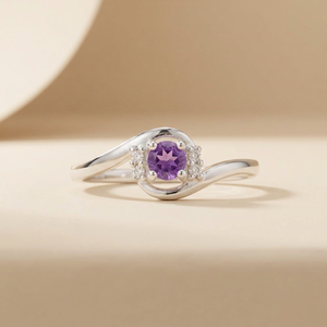 Bague de fiançailles classique en argent sterling plaqué rhodium avec pierre de naissance de février, améthyste violette, bijoux de mode - Product Image 4