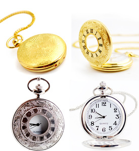 Reloj de bolsillo de cuarzo con número romano Steampunk de <span class=keywords><strong>medio</strong></span> cazador de Metal dorado antiguo con cadena de collar - Product Image 1