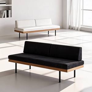 Modern Minimalist Solid Wood Sofa Upholstered <b>Foam</b> Filling Living Room Dining Room Booth <b>Seating</b> - Product Image 1